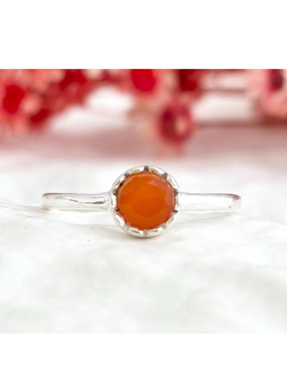 Orange Carnelian Gemstone Minimalist Sterling Silver 925 Vintage Ring - sz 6.75
